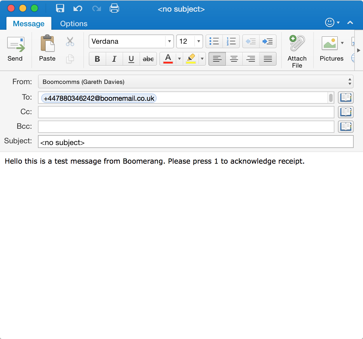 Boommail screenshot Mail to SMS Boomerang messaging